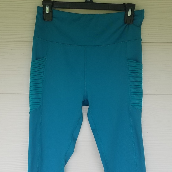 Bally Total Fitness Leggings Capri Teal Mesh Side Pockets Sz XL Workout Leggings - Picture 2 of 12